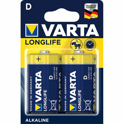 Батарейка Varta LONGLIFE LR20 D BL2 Alkaline 1.5V (4120) (2/20/100) Varta LONGLIFE LR20 D (04120101412)