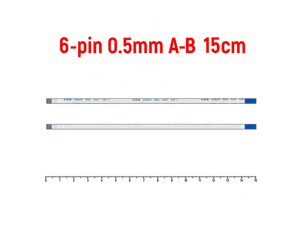 Шлейф FFC 6-pin Шаг 0.5mm Длина 15cm Обратный A-B AWM 20624 80C 60V VW-1