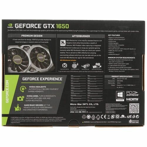 Видеокарта MSI GeForce GTX 1650 (D6 VENTUS XS OCV1 4GB)