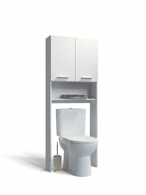 Стеллаж шкаф 170х66х23 см, белый с полками и дверцами для ванной комнаты и туалета, Электра СВ-914