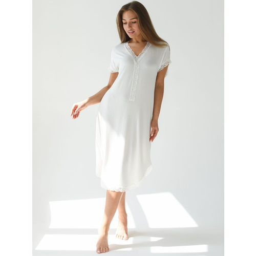 фото Сорочка средней длины, короткий рукав, трикотажная, размер 60, белый текстильный край