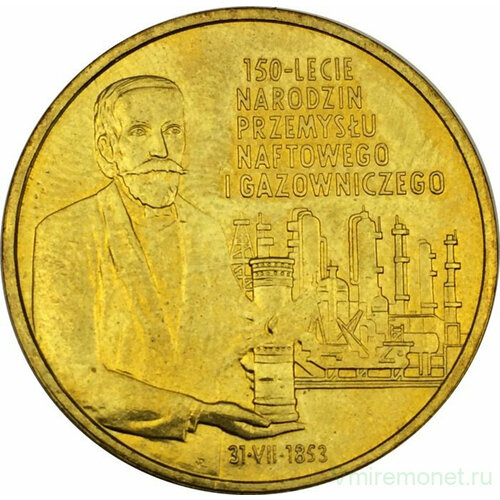 2 злотых 2003 Польша 150 лет нефтяной и газовой промышленности Польши монеты польши 2 злотых 1975 года и 5 злотых 1987 года