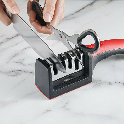 Точилка механическая Sharpener ножеточка двусторонняя заточка станок для ножей и ножниц шлифовка для кухни 3 этапная заточка ручная 350₽