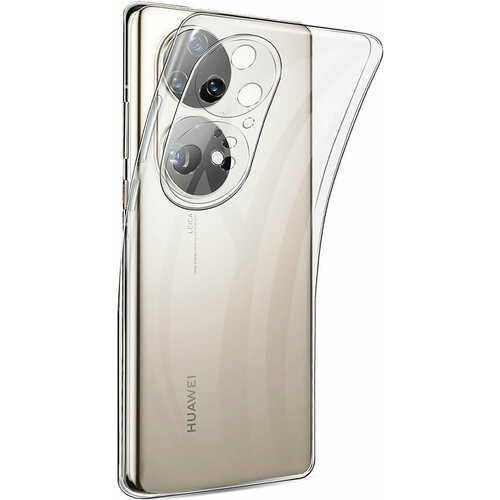 Силиконовый защитный чехол для телефона Huawei P50 Pro / Тонкий чехол с защитой камеры на смартфон Хуавей Р50 Про / Прозрачный