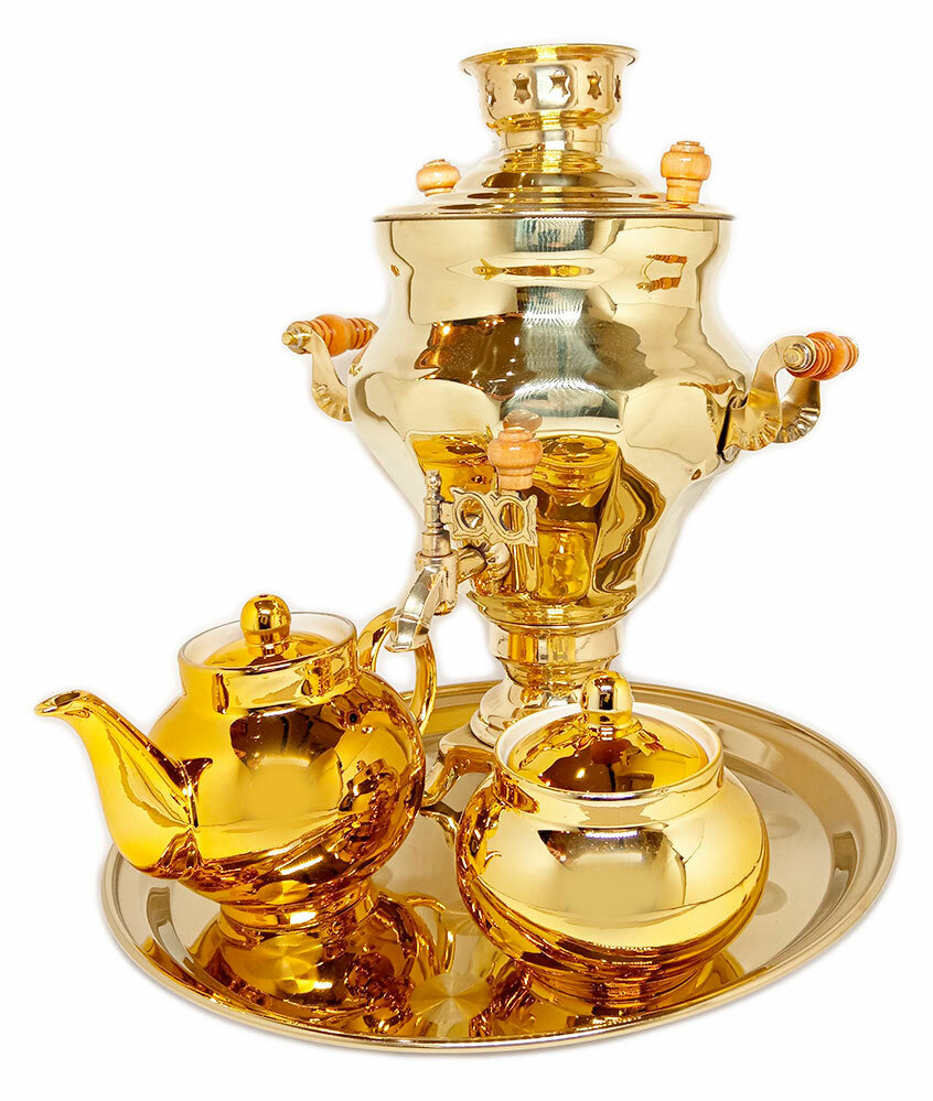 фото Набор самовар электрический 3 л "Тюльпан под золото - латунь"