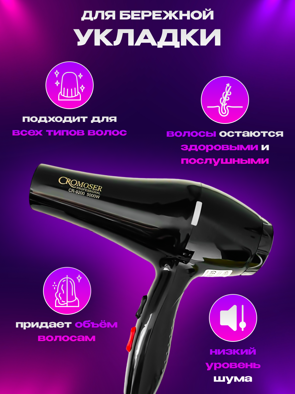 Фен для волос CROMOSER PROFESSIONAL CR-9300 - фотография № 3