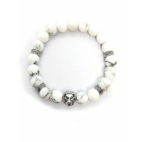 фото Браслет, кахолонг, размер 19.8 см, размер xl, диаметр 5.5 см, серебряный, белый solomon