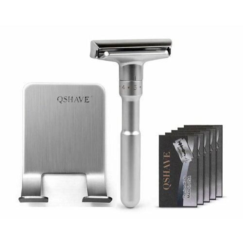 Бритвенный станок металлик со сменными лезвиями, регулируемая бритва, 5 лезвий в комплекте, настенный держатель