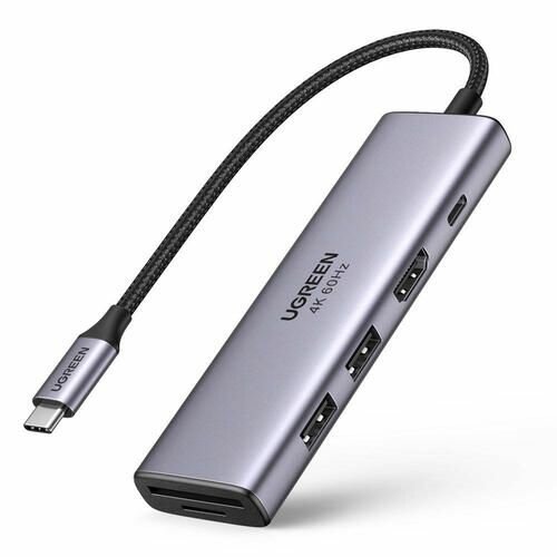 Док-станция UGREEN USB-C To HDMI 4K@30Hz+3*USB 3.0 A+PD Power Converter CM511 (15596), Space Gray