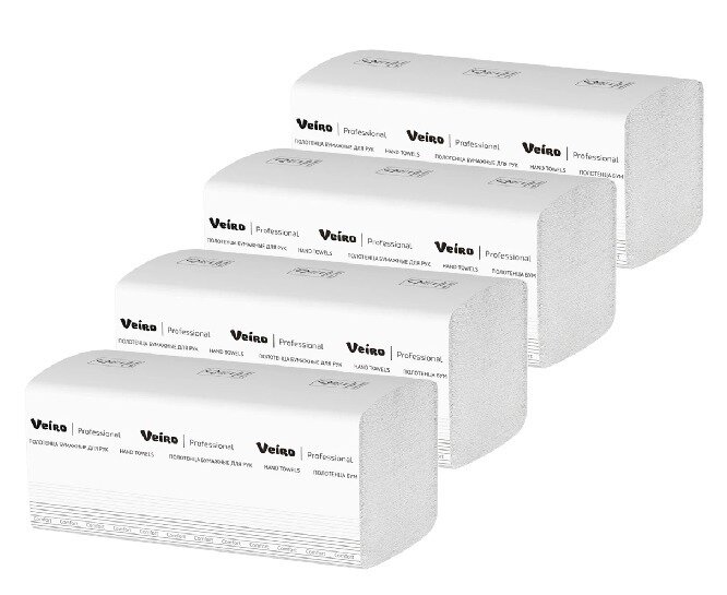 Полотенца бумажные листовые двухслойные Veiro Professional Comfort, 21х21 см, белый с тиснением лист, 4 уп по 200 л.