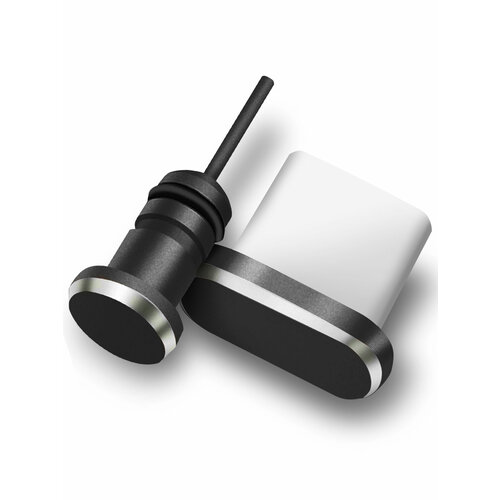 Комплект пылезащитная заглушки разъема для зарядки и наушников (AUX) для Type-C (2шт.), черные, Miuko