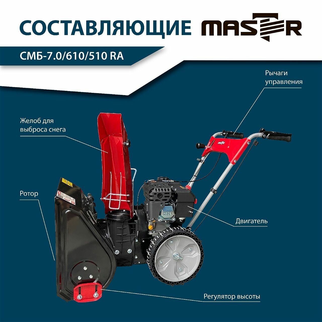 Машина снегоуборочная бензиновая со шнеком для уборки снега MASTER СМБ-7.0/610/510RA, самоходная — фото 1