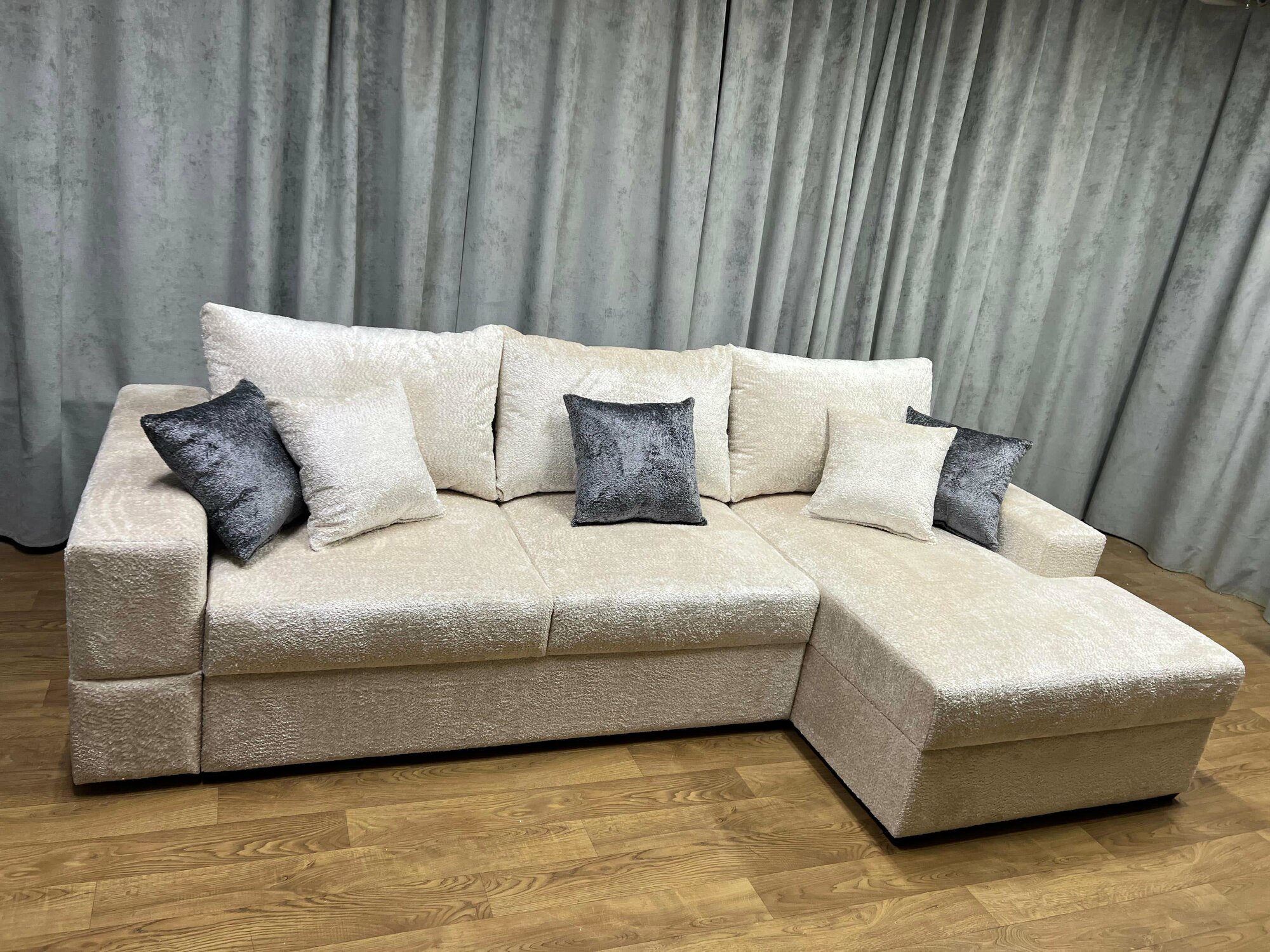 Диван угловой Каро, еврокнижка, антивандальный велюр, 2,9x1,55 м