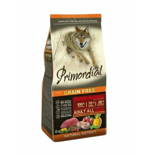Корм Primordial "С буйволом и скумбрией", для взрослых собак, 12кг