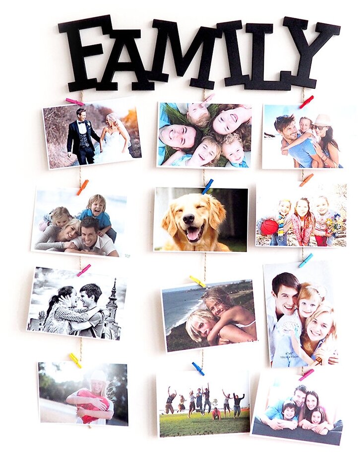 Фоторамка Roomton Family с 20 прищепками, коллаж на стену, мультирамка Семья