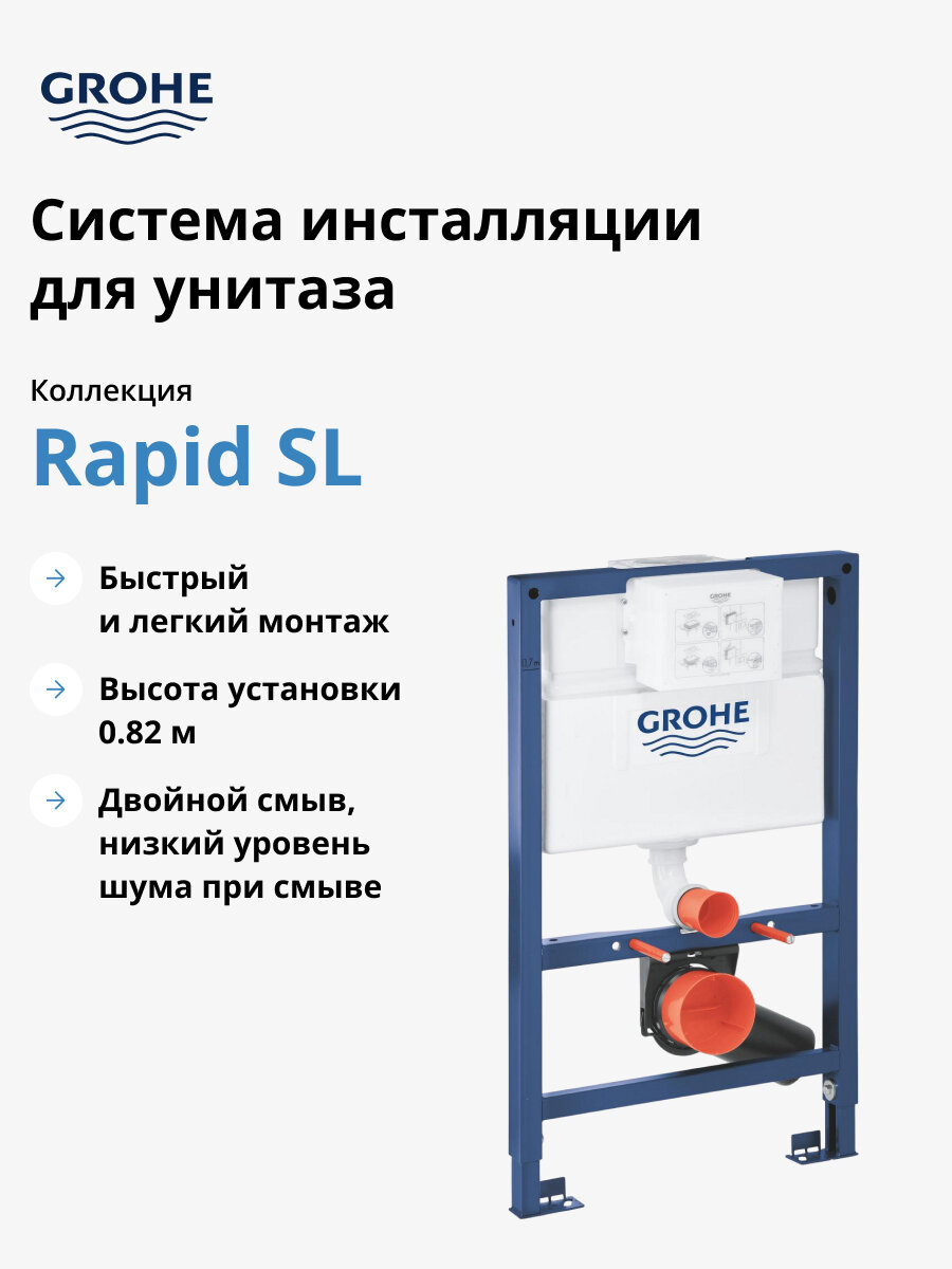 Система инсталляции для унитаза GROHE Rapid SL монтажная высота 0.82 м (38526000)