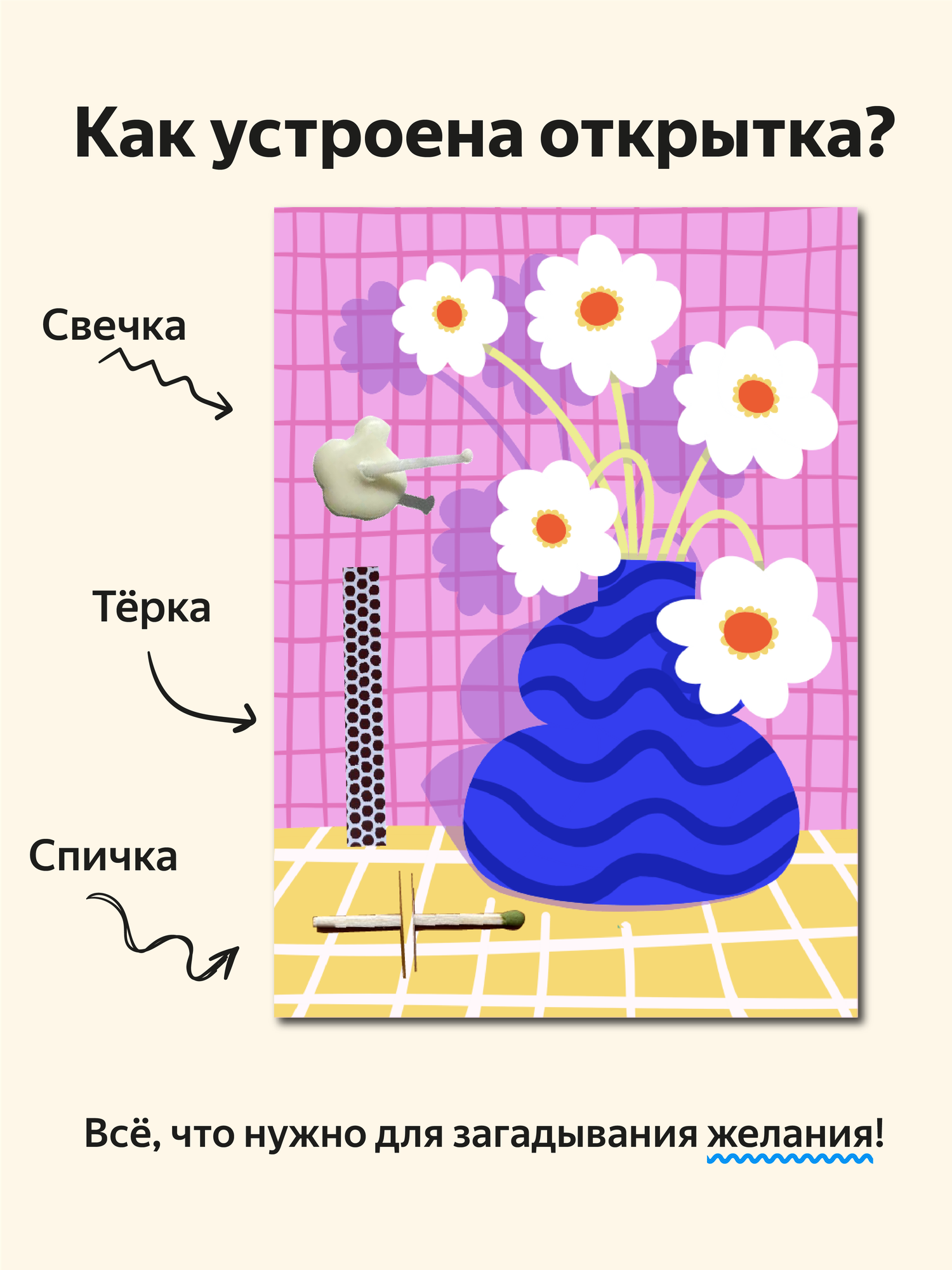 Открытка свечка "Букет", от Вьюнчик, 14,8х10,5 см (А6), цветы — фото 1