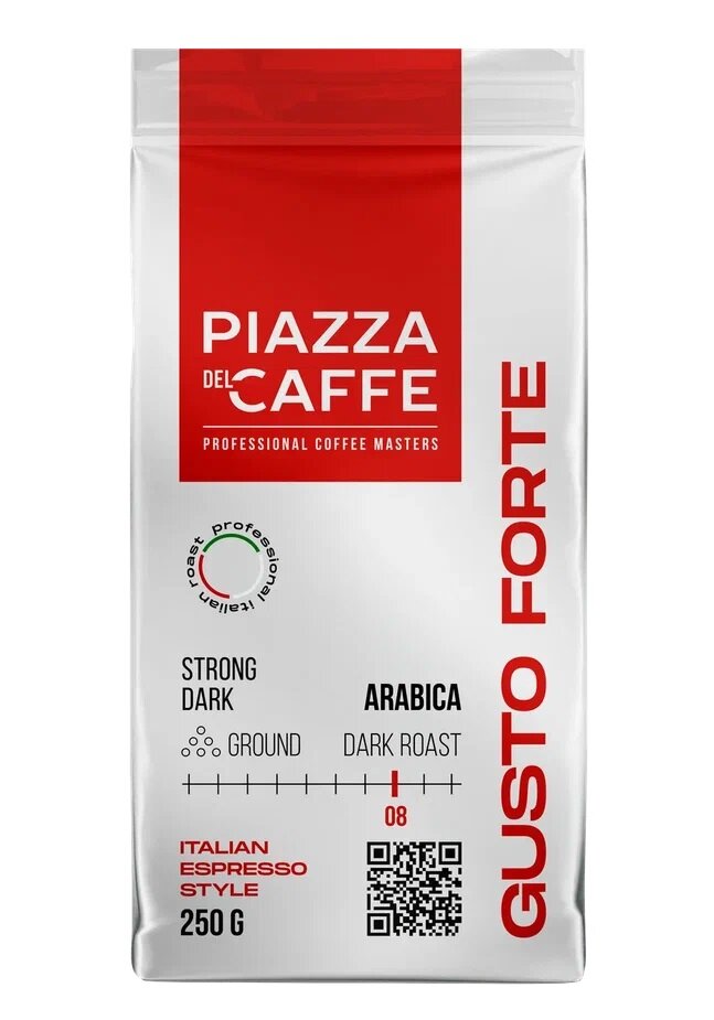 Кофе молотый Piazza del Caffe Gusto Forte, 250 г, металлизированный пакет