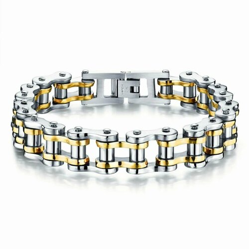 фото Браслет-цепочка браслет мотоцепь серебристо-золотой, 1 шт., размер 21 см, размер one size, золотой, серебряный reniva