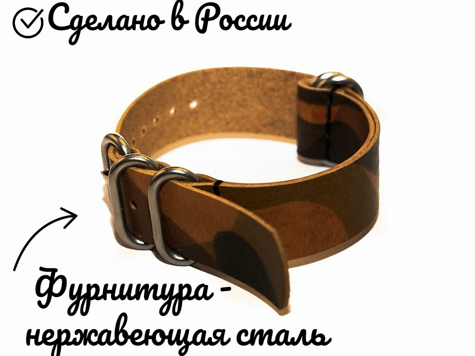 Ремешок ZULU для часов кожаный черного цвета 18 мм Ручная работа — фото 1