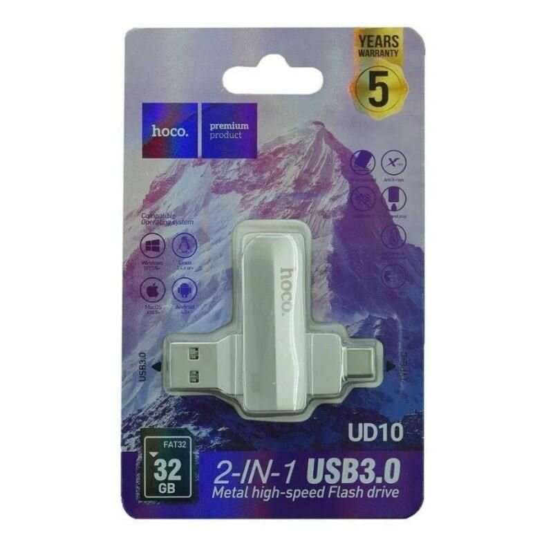 USB флеш-накопитель HOCO UD10 Wise, USB 3.0/Type-C, 32GB, серебристый — фото 12