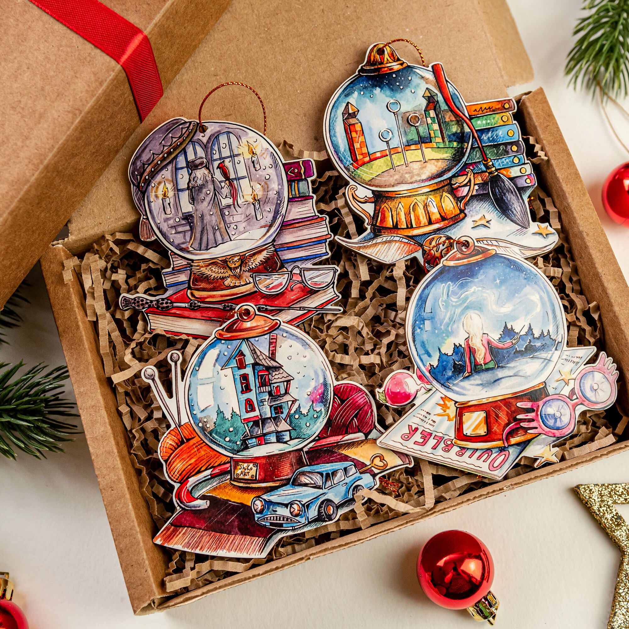 фото Набор ёлочных игрушек "Гарри Поттер" 4 шт / Серия №1/ Новогодняя ёлочная игрушка / Подкова студия