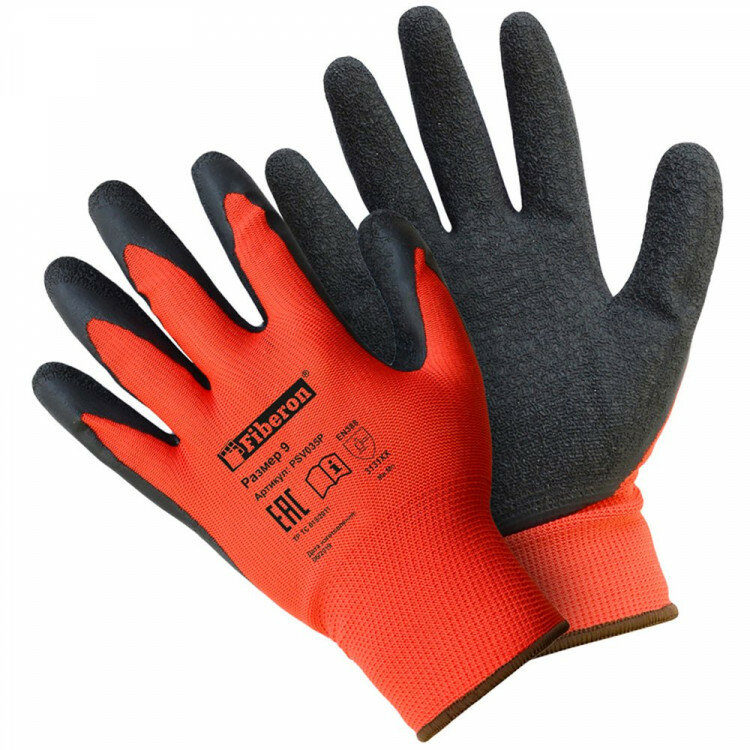 фото Перчатки "Надёжный захват скользких предметов", полиэстер, текстурированное латексное покрытие, в и/у, 9(L), Fiberon, PSV035P