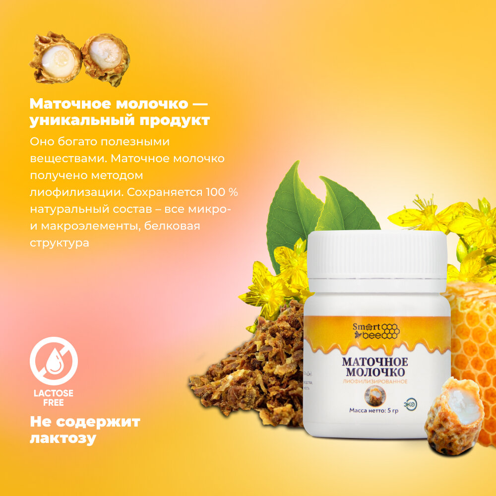 Изображение Smart Bee (Смарт Би) Маточное молочко лиофилизированное 5 гр (пластик)