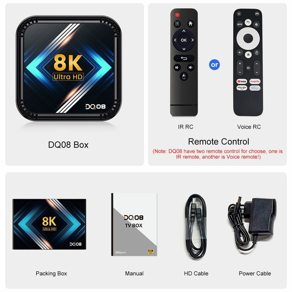 Смарт ТВ приставка DQ08 Rockchip RK3528 Android 13 Поддержка 8K Видео BT40 Двойной WiFi 4/32ГБ Медиаплеер