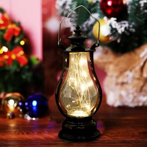Новогодний светодиодный керосиновый фонарь с фитилем, 16см, подсветка