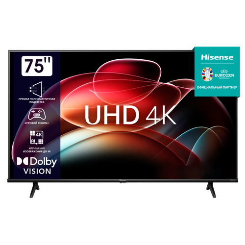 Hisense Телевизор 75 Hisense 75A6K DLED 4K Ultra HD 3840x2160 Smart TV черный 99958₽