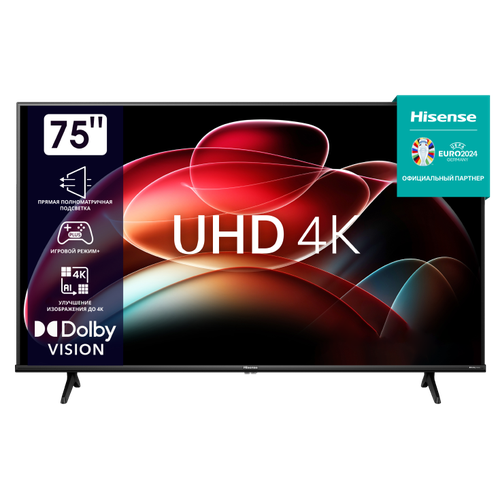 Hisense Телевизор 75 Hisense 75A6K, DLED, 4K Ultra HD 3840x2160, Smart TV, черный 75 телевизор hisense 75a6bg 4k ultra hd черный