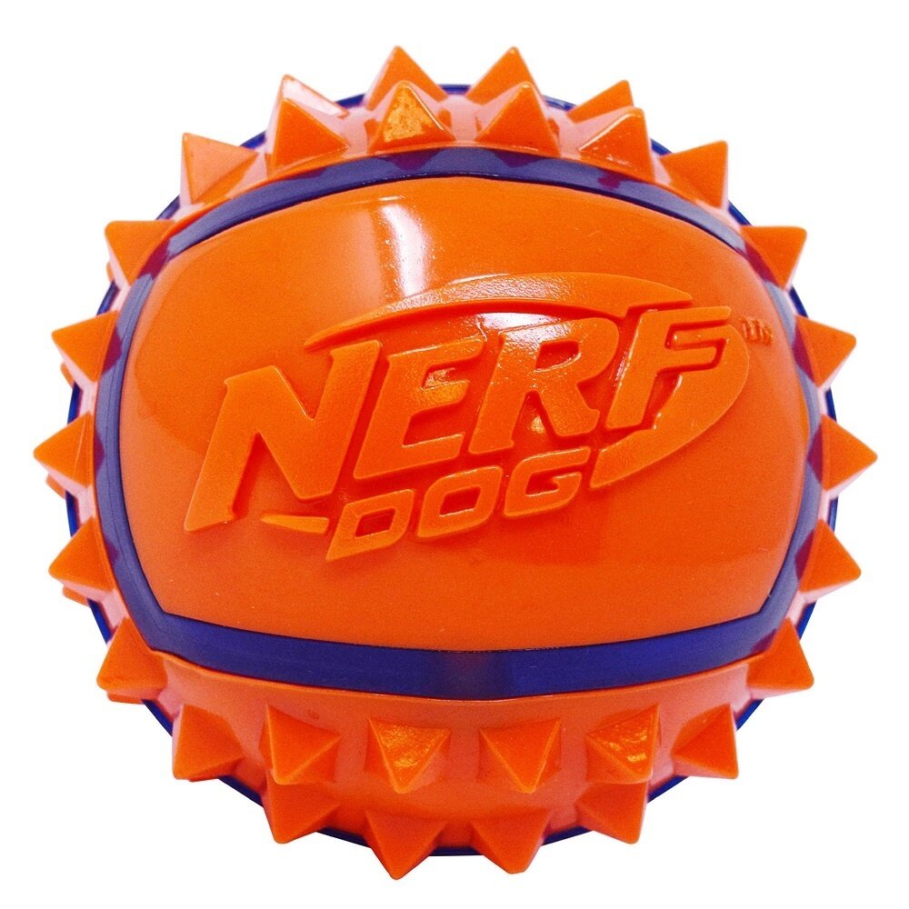 NERF DOG Игрушка д/собак Мяч из термопластичной резины с шипами сине-оранжевый 9см - фотография № 3