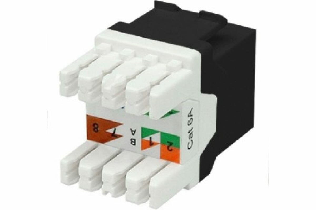 Вставка Keystone Jack RJ-45(8P8C)категория 6a (10G)черная | код. KJ8-8P8C-C6A-180-BK | Hyperline (2шт. в упак.)