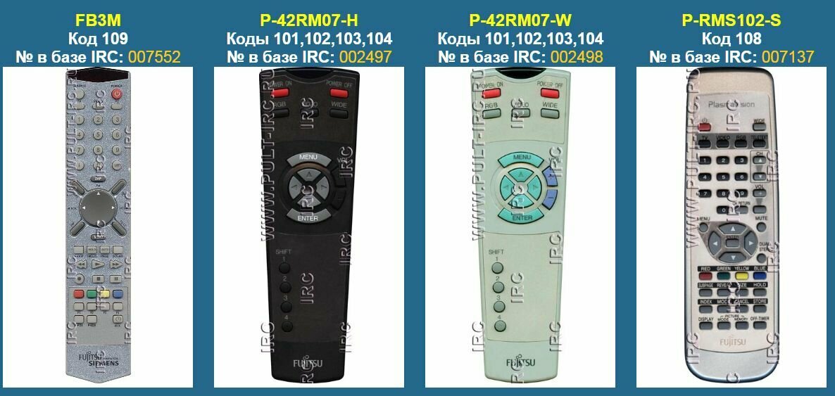 Пульт IRC-124F FUJITSU (универсал) пду FB3M для плазменной панели телевизора P-42RM07 PDS6101W P42VCA30W