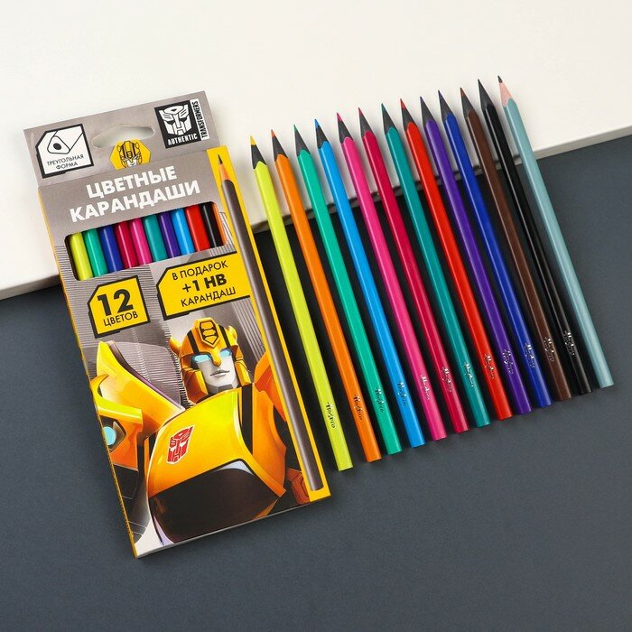 Карандаши цветные 12 цветов "Трансформеры" + чернографитный карандаш, Transformers