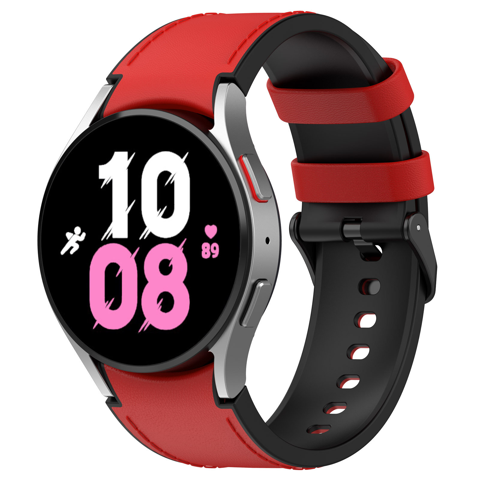 Двухцветный кожаный ремешок для Samsung Galaxy Watch, размер L, черно-красный, черная пряжка