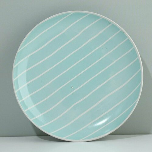 Тарелка керамическая «Линии», 22.5 см, цвет голубой (комплект из 3 шт)