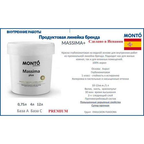 Краска абсолютно матовая Monto MASSIMA PLUS (12 л)