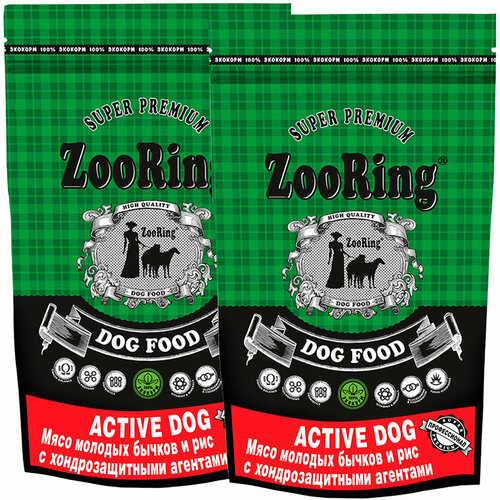ZOORING ACTIVE DOG для активных взрослых собак средних/крупных пород с мясом молодых бычков и рисом для суставов с хондрозащитными агентами (2 + 2 кг) zooring original formula для взрослых собак всех пород с телятиной и рисом 2 2 кг
