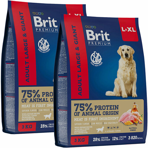 BRIT PREMIUM DOG ADULT LARGE & GIANT для взрослых собак крупных и гигантских пород с курицей (3 + 3 кг)