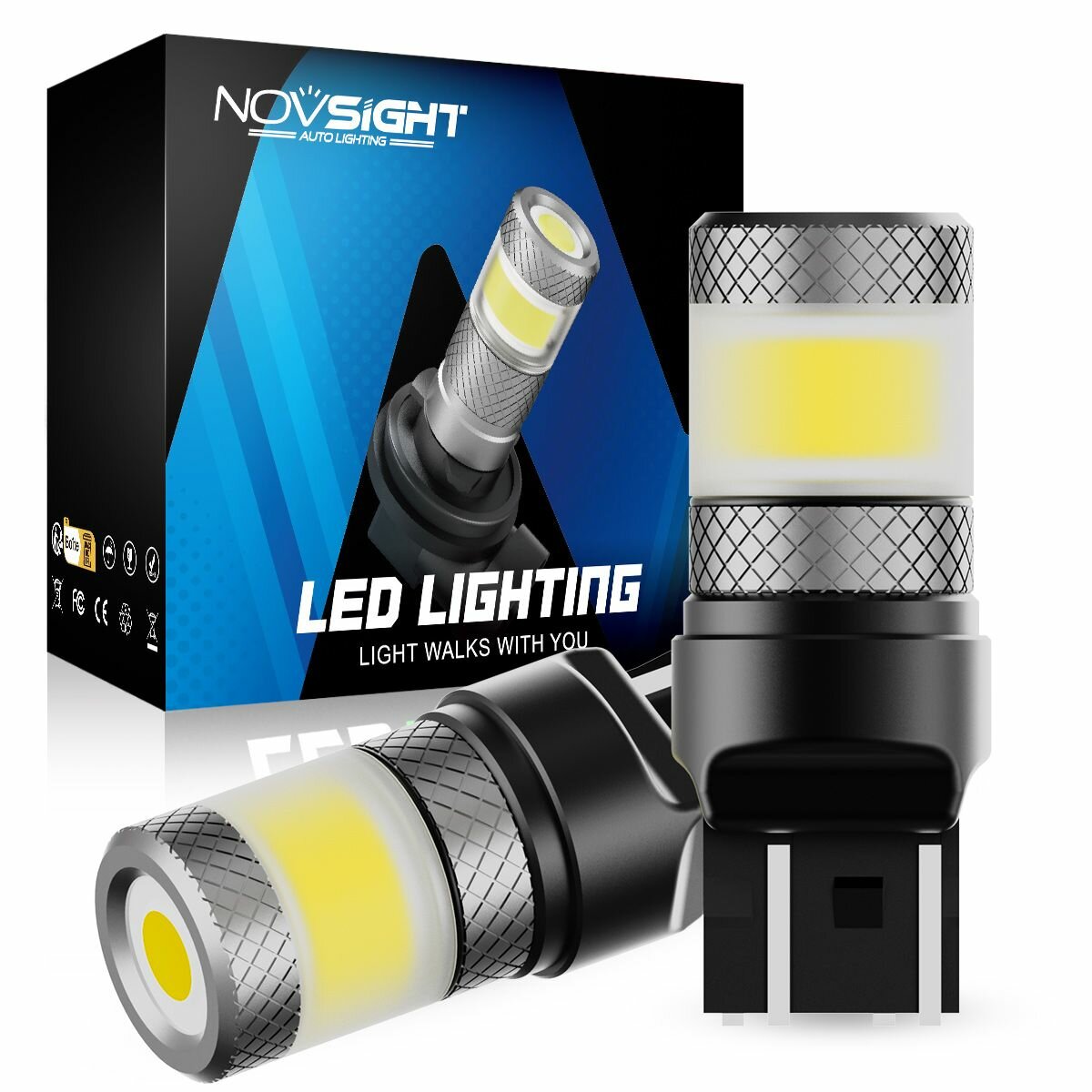 Светодиодная лампа Novsight SL7 T20 7443 W21/5W цоколь W3x16q 2шт двухконтактная белый свет LED автомобильная