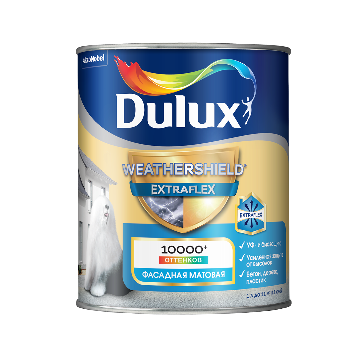 DULUX WEATHERSHIELD EXTRAFLEX краска для фасадов и цоколей акриловая матовая база BW 1л