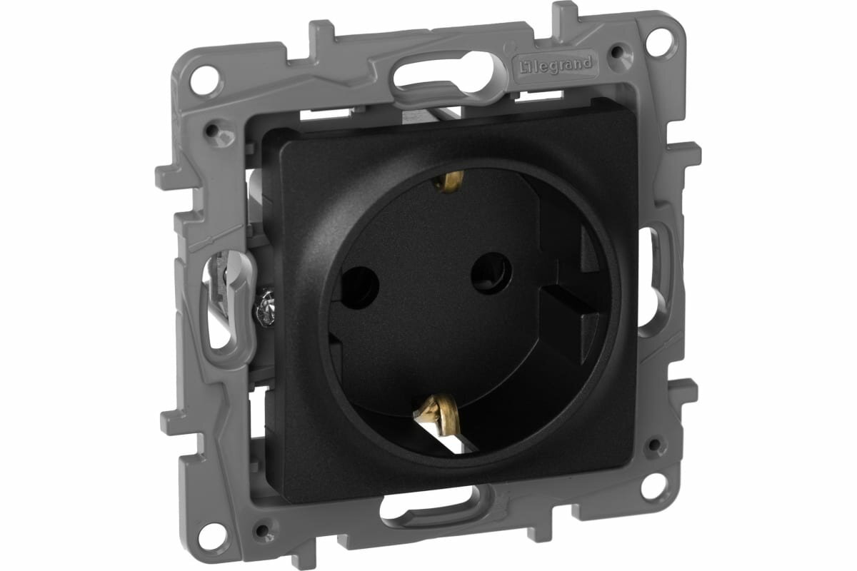 Legrand Etika 1-м СП механизм розетки 2К+З защитные шторки антрацит 672622 437654