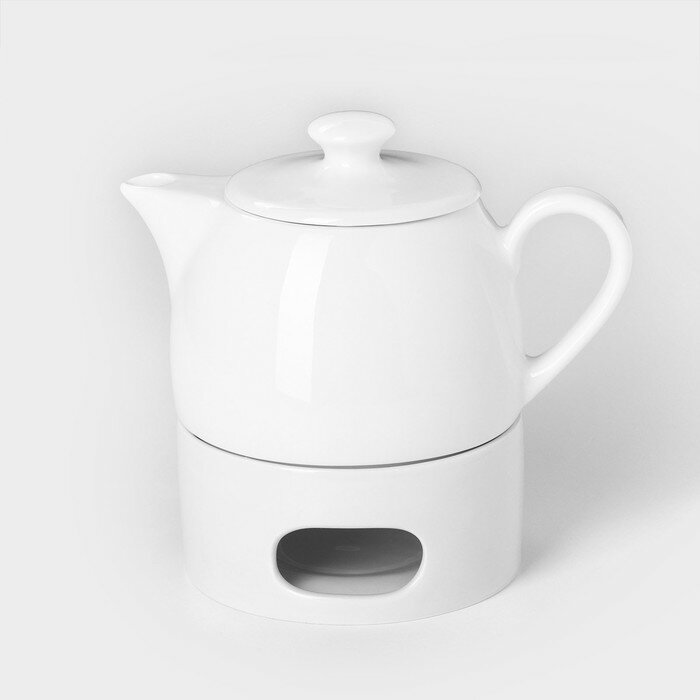 Набор для чая фарфоровый «Практик», 2 предмета: чайник 400 мл с подогревом