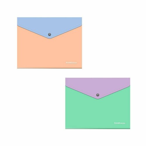 Папка-конверт на кнопке Matt Pastel Bloom, с доп карманом, в пакете, микс 12 шт