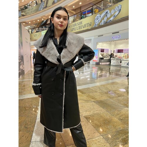 Дубленка , размер 48, черный, серый