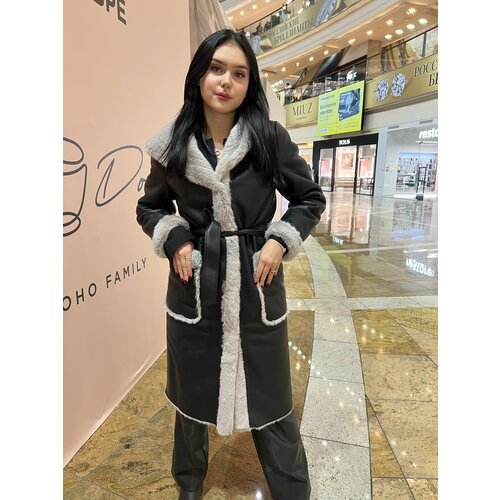 Дубленка , размер 42, черный, серый