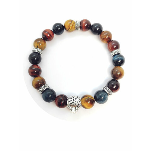 фото Браслет, тигровый глаз, бычий глаз, соколиный глаз, размер 19.8 см, размер xl, диаметр 5.5 см, мультиколор, золотой solomon