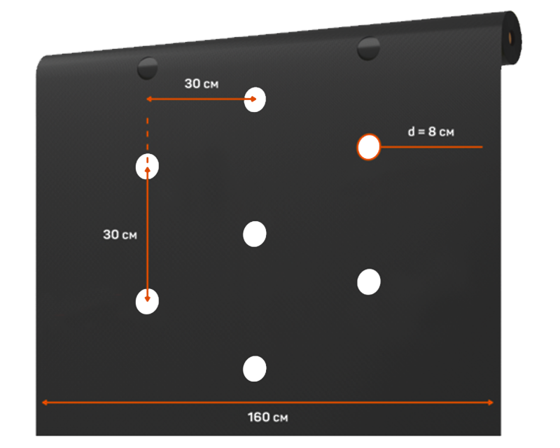 Перфорированная мульча 1,6*10 м, Агротекс (3 ряда шахм., 8*38*38 см) - фотография № 2